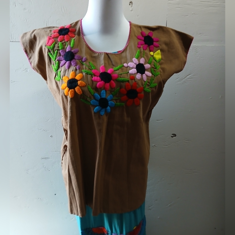 Embroidered Floral Brown Top ( Bag U )